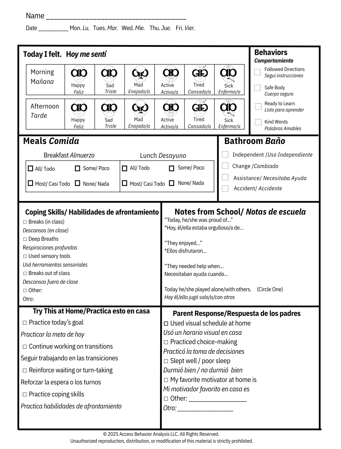 English/Spanish Go-Home Note
